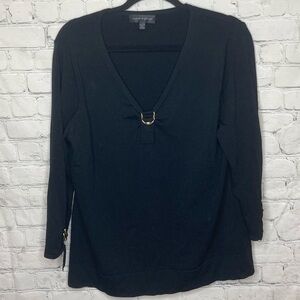 LAST CALL 2/30 Cable & gauge black sweater Double ring detailing